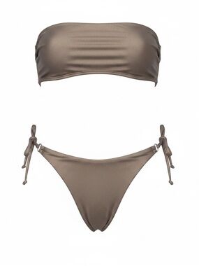 Victoria's Secret Metallic Taupe Bandeau Bikini with Tie-Side Bottoms